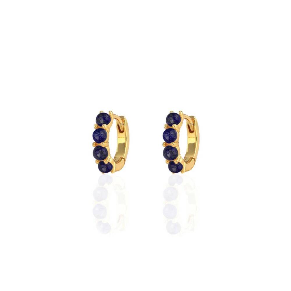 NEW KRIS NATIONS women's lapis huggie hoop earrings in gold